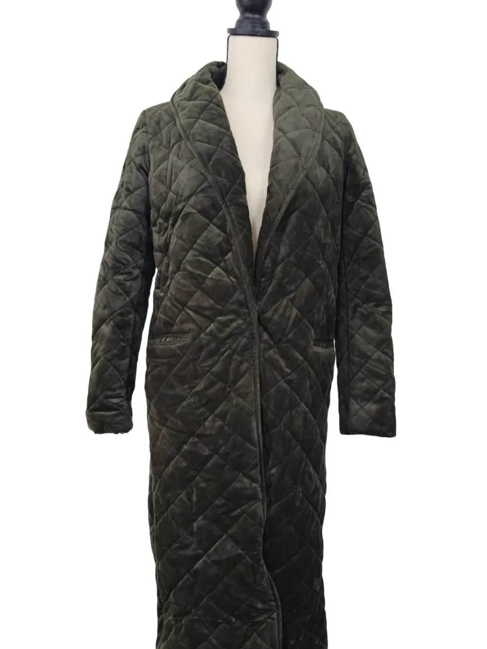 Forever 21 Quilted Long Robe Coat in Olive